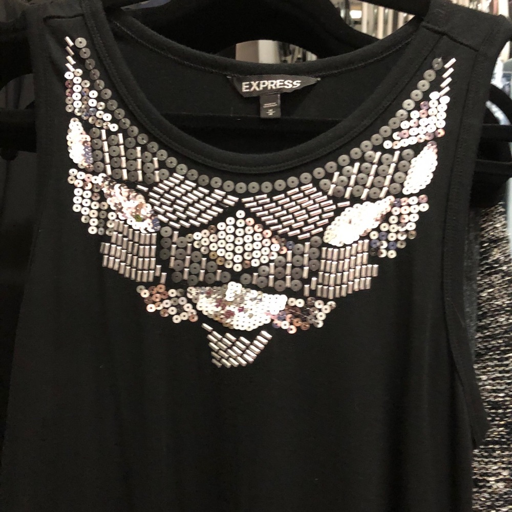 Black bedazzled midi dress from Express